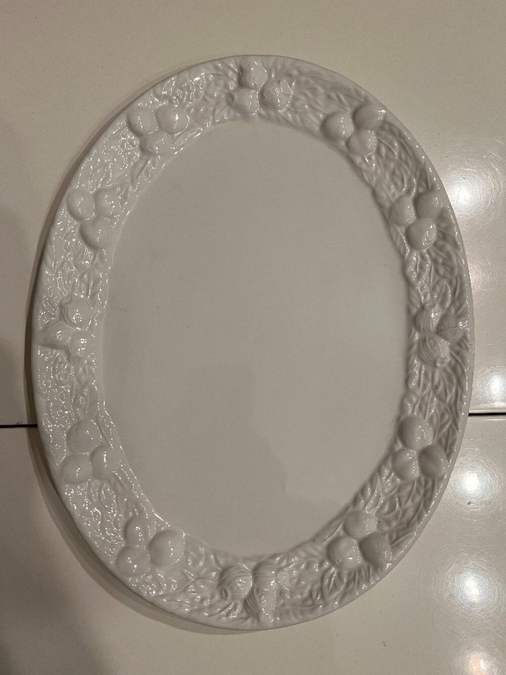 Vintage Italian White Ceramic Embossed Fruit Serving Platter (@13 inches)